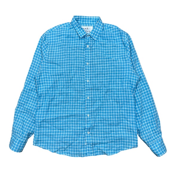 Frank & Eileen Paul Linen Check Blue White L/S Button Shirt Mens Large - Picture 1 of 11